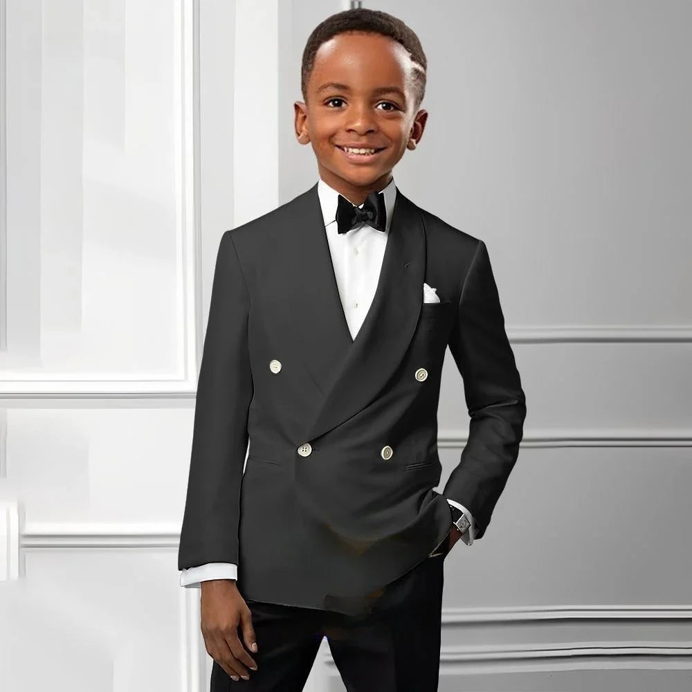 Solid Boys Double Breasted Suit Set 2 Pieces Wedding Birthday Party Outfit Classic Shawl Lapel Kids Tuxedo 2-20T