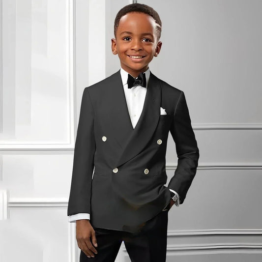Solid Boys Double Breasted Suit Set 2 Pieces Wedding Birthday Party Outfit Classic Shawl Lapel Kids Tuxedo 2-20T
