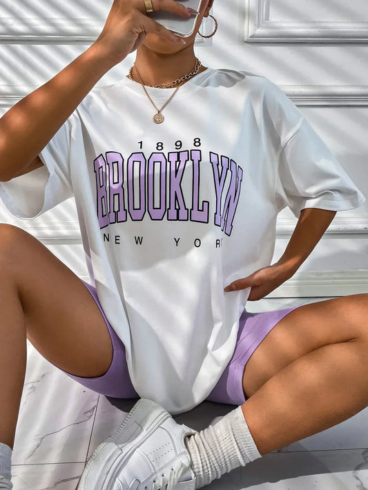 Vintage 1898 Brooklyn New York Womens T-Shirts Oversize American Short Sleeve Casual Clothing Street Woman Tops