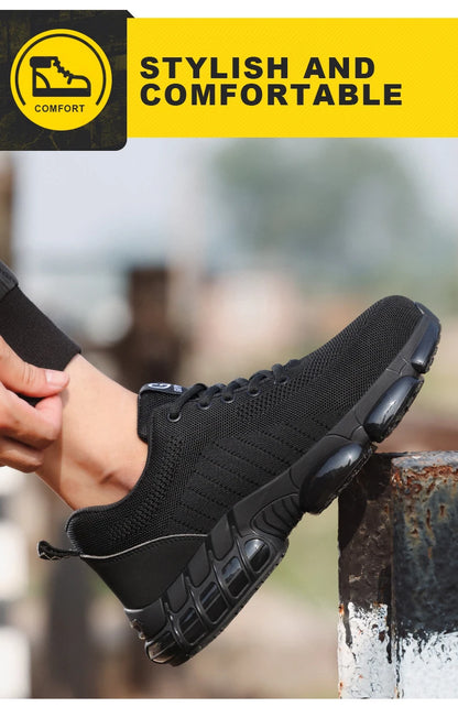 Steel Toe Work Shoes for Men Women Comfortable Lightweight Black Safety Construction Working Shoes Anti-Smash Anti-Puncture