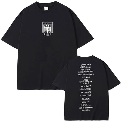 Rapper Kanye West Vultures New Music Album Graphic T Shirts Men Women Hip Hop Fashion Oversized T-shirts Male 100% Cotton Tshirt