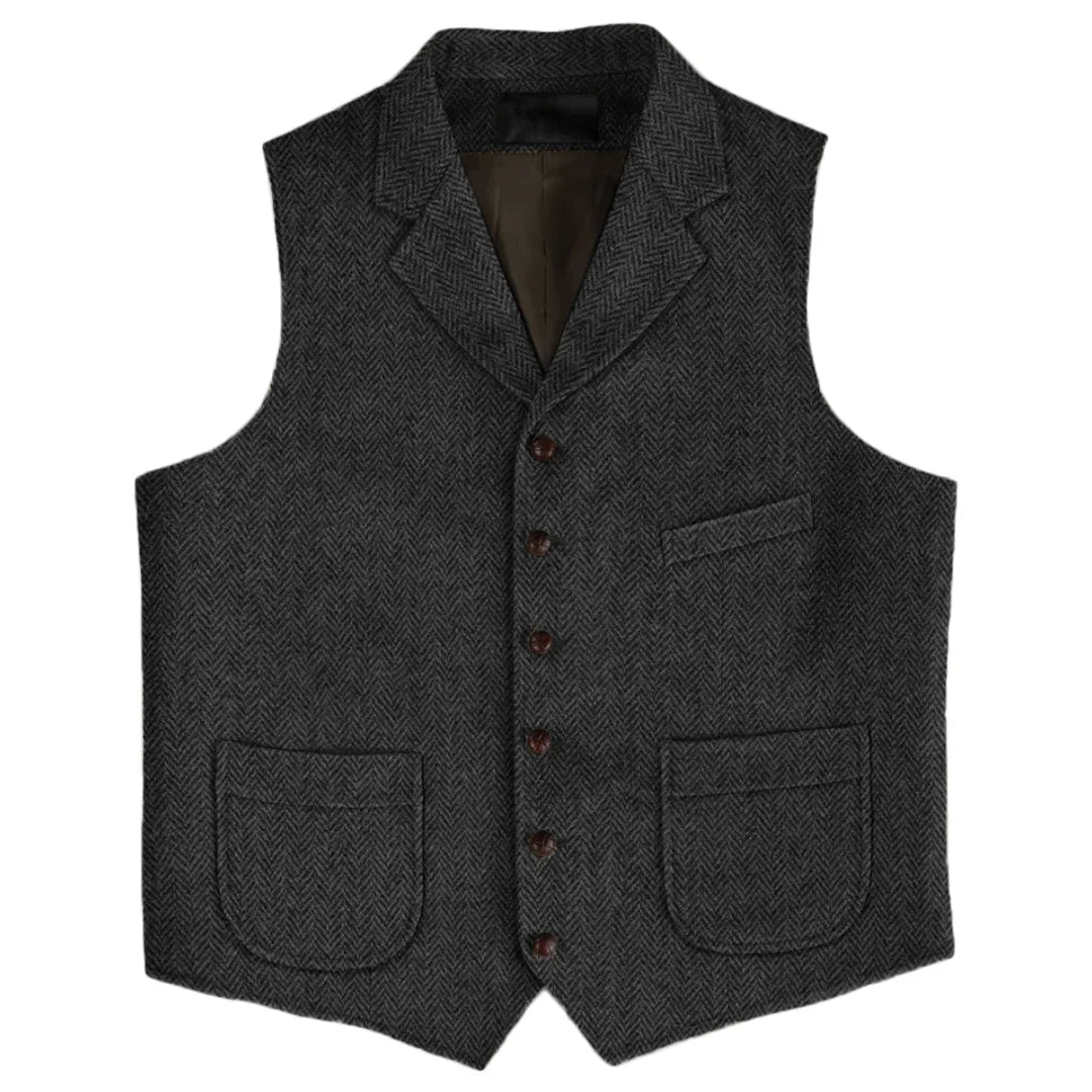 Men Vest Brown Herringbone Single Button With Lapel And Pocket Waistcoat For Wedding Business Work Daily Casual Men Suit Vest