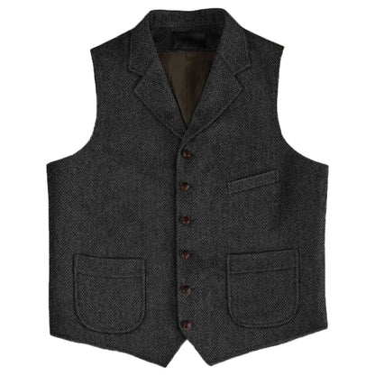Men Vest Brown Herringbone Single Button With Lapel And Pocket Waistcoat For Wedding Business Work Daily Casual Men Suit Vest