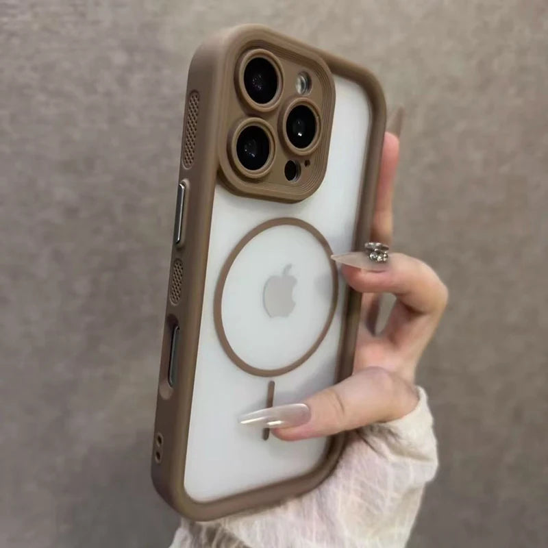 Luxury Matte For Magsafe Transparent Phone Case For iPhone 17 16 15 14 13 12 Pro Max 11 17 Pro 16 Plus Air Magnetic Bumper Cover