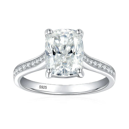 3ct Cushion Cut Full Moissanite Wedding Band Ring 925 Sterling Silver with Gold Plated Eternity Band Engagement Rings