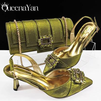 Italian Design Fashion Evening Shoes with Pointed Toe And Matching Clutch Bag Elegant Women's Footwear for Special Occasions
