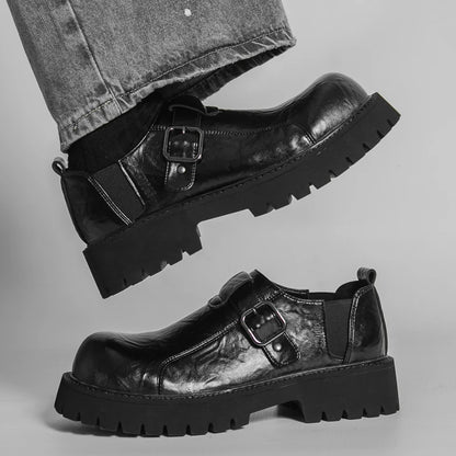 Thick Bottom Leather Mens Dress Shoes Lace-Up Formal Male Casual Shoes Street Style Business Shoes Non-slip Man Oxfords Footwear