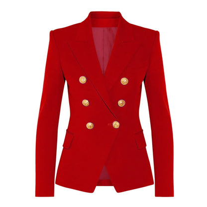 S-XXL Rainbow Color Fashion Classic Solid Double row Gold Button Long Sleeve Slim Fit Temperament Commuter Casual Woman Blazer