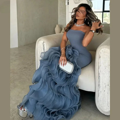 Elegant  Asymmetrical Prom Gown Tiered Layers Party Dress for Women Mermaid Evening Dresses Formal Occasion Dresses Customized