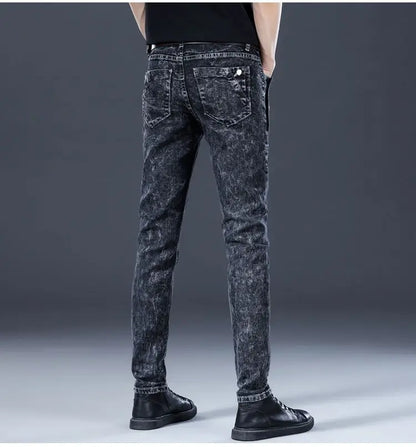 Autumn Winter Brushed Cowboy Luxury Slim Designer Clothes Male Korean Style Denim Skinny Plush Grey Jean Pants Trousers for Men