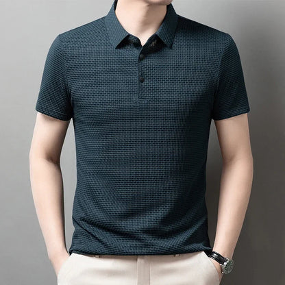 Men's Bone Flower Solid Color Polo Shirt Business Casual Short Sleeve Summer Breathable Versatile Top