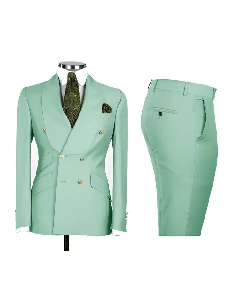 Solid Slim Fit 2 Piece Wedding Men's Tuxedos Formal Groom Suits with Shawl Lapel Blazer And Pants for Prom Party Best Man