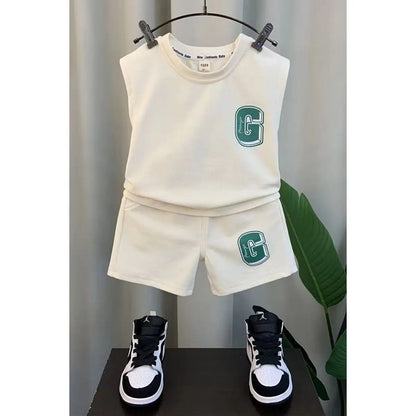 Summer Children Boys 2PCS Clothes Set Cotton Letter Bear Sleeveless Tops Tee Suit Thin Cool Sporty Shorts Kid Babys Boys Outfits