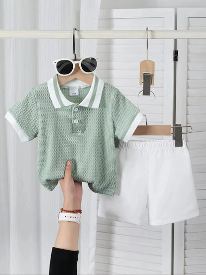 2pcs Infant Toddler Polo Neck Short Sleeve Hoodie And Shorts Set for Spring Summer Casual Outdoor Wear Comfortable Sporty Outfit