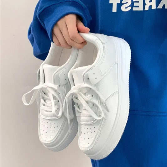 All Season Student Casual White Shoes Children Solid Color Sneaker Kids Soft Soled Versatile Casual Board Shoes Front Lacing
