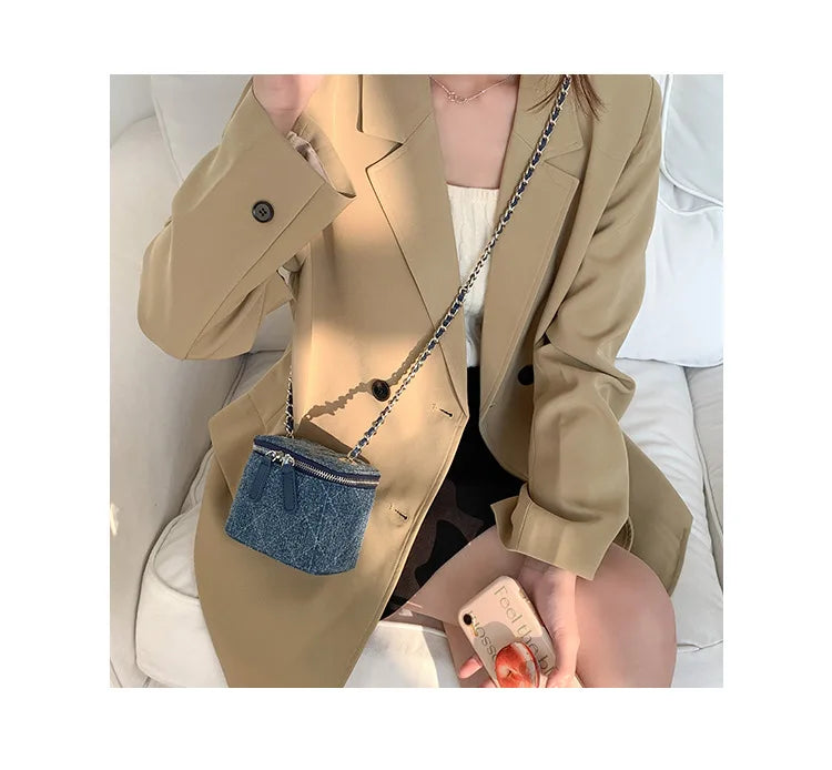 Mini Denim Crossbody Bags for Women 2026 Lingge Chains Shoulder Bag Fashion Brands Box Bag Lipstick Coins Purses and Handbags