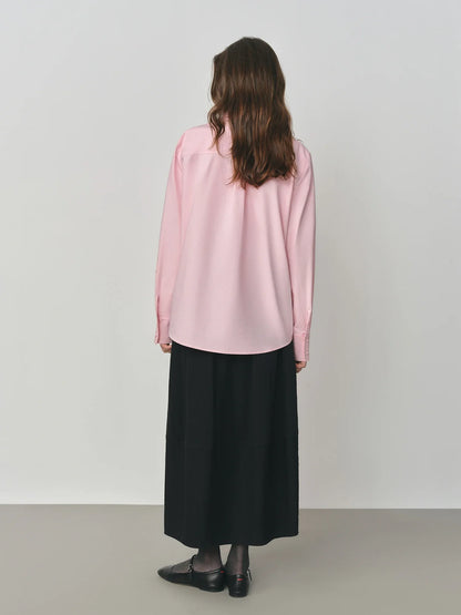Pure Cotton Oversized Bow Detail Women's Autumn 2025 New Arrival Laid-Back Long Sleeve Blouse with Sash 25FS13213