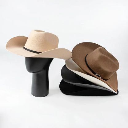 New Autumn Winter Women Fedoras with Belt Buckle Wide Brim Rolled Wool Cowboy Hat M L Size Obtainable