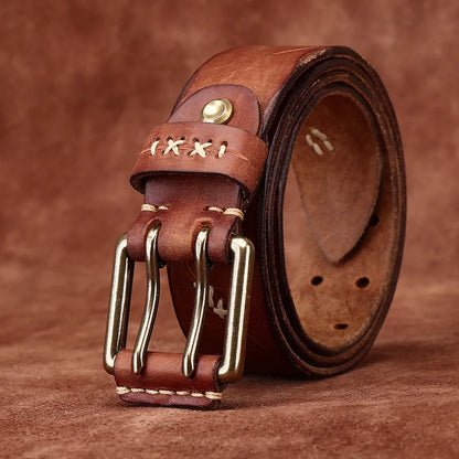 3.8CM Retro Real Genuine Leather Belt Brass Buckle Luxury Designer Belts Men Pure Cowskin Strap Male Cowboy Jeans Belt for Man