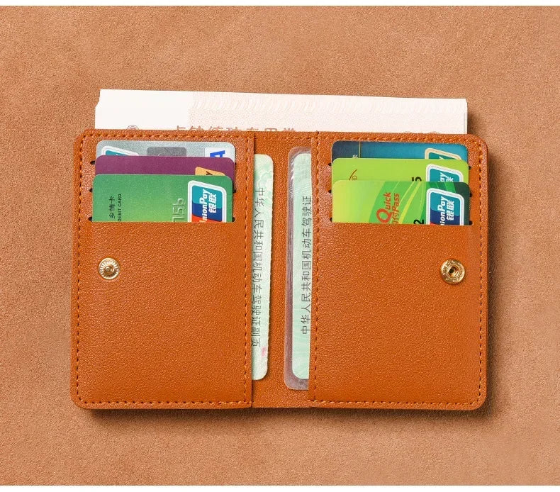 2025 Soft Leather Mini Wallet – Slim Foldable Card Case with Snap Closure for Women & Men