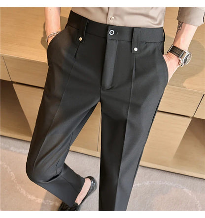 Mens Suit Pants 2026 Spring New British Style Elastic Waist Solid Casual Formal Dress Pants Slim Fit Trousers for Men Clothing