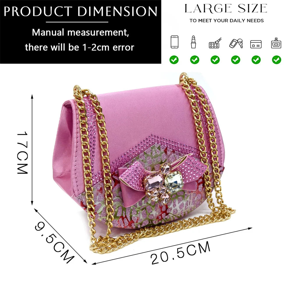 Shoes for Women High Heels INS Style Rhinestone Peep Toe Bow Gold Color New Italian Shoes and Bag for Party 2024