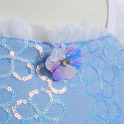 Princess Cinderella Girls Cosplay Cinderella Blue Short Sleeves Costume Kid Halloween Birthday Party Dress + Sleeves Suit