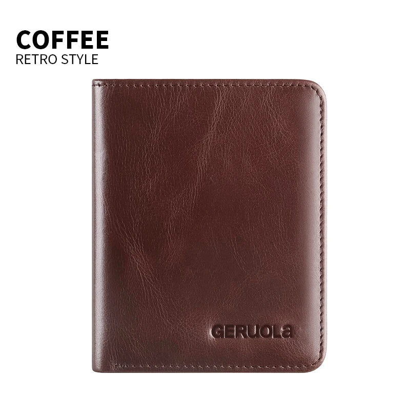 Vintage Leather Men's Wallet - Ultra-Thin RFID Blocking, Top-Grain Cowhide, Multi-Card Holder with Security Snap Button,