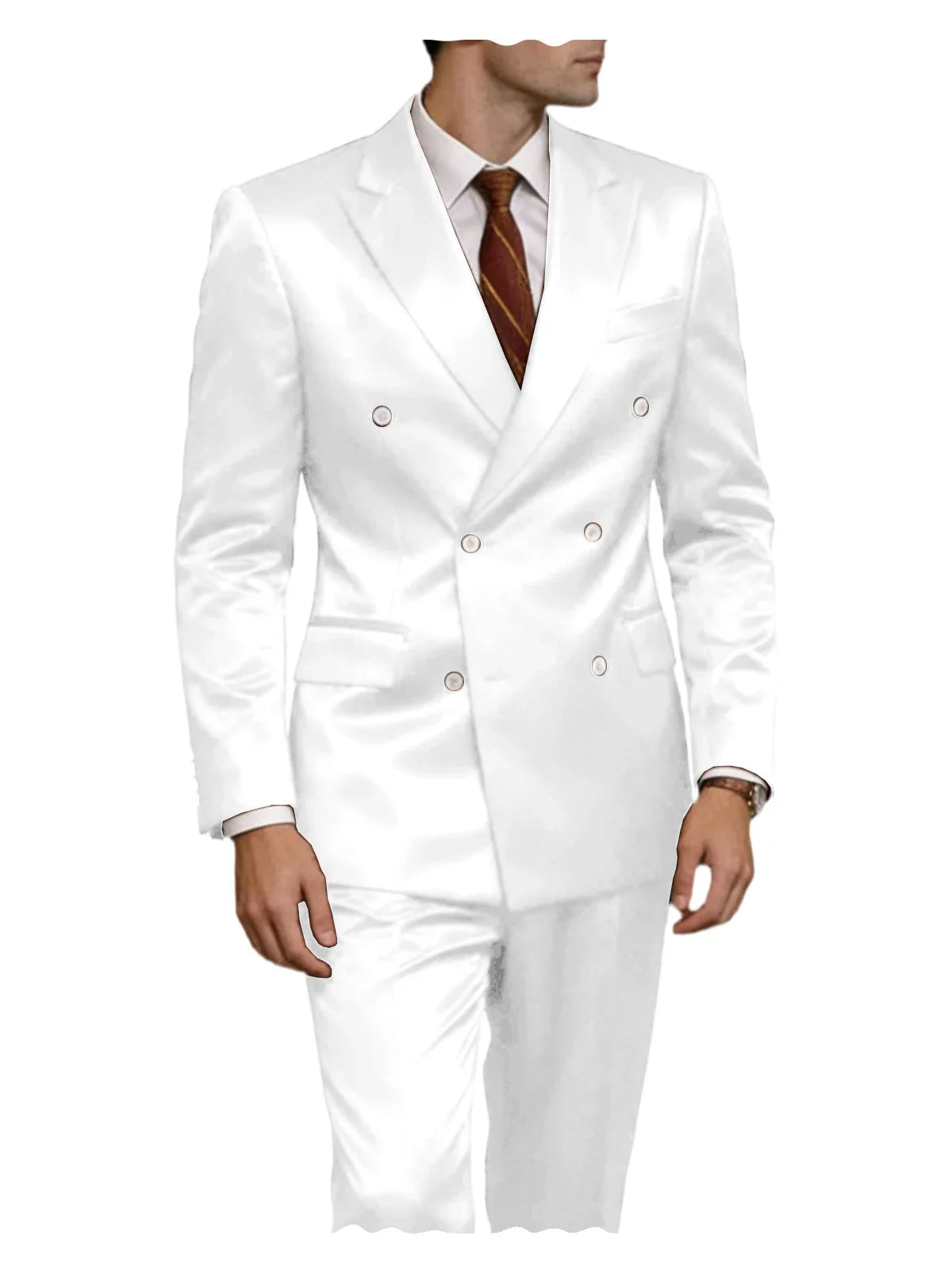 Luxury Men's Shiny Satin 2 Piece Suit Peak Lapel Double Breasted Jacket Pants Elegant Slim Fit Formal Tuxedo for Wedding Party