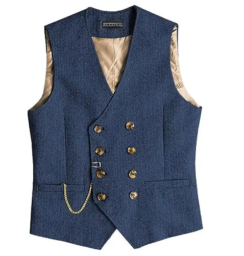 Men Suit Gray Vintage Double Breasted Blend Waistcoat For Wedding Groomsmen Banquet Men Coat