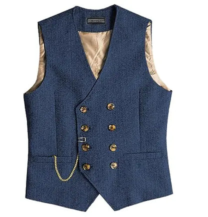 Men Suit Gray Vintage Double Breasted Blend Waistcoat For Wedding Groomsmen Banquet Men Coat