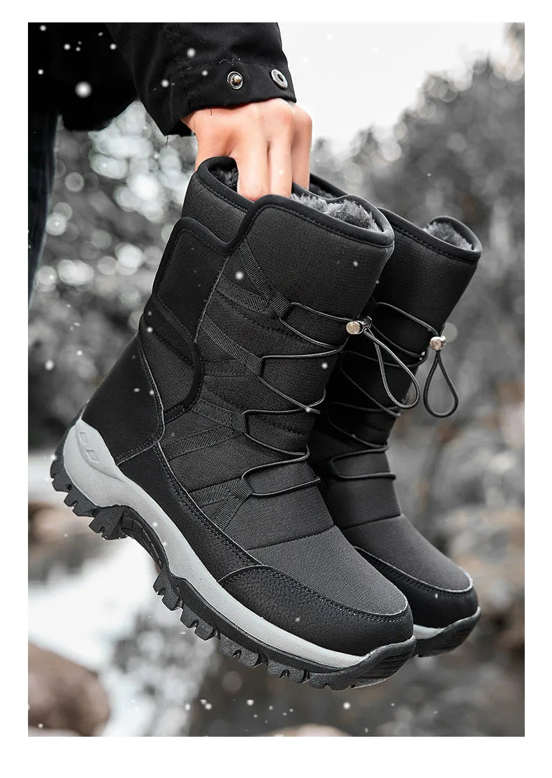 New Winter Men's Shoes Warm Plush Men's Boots High Top Couple Snow Boots Winter Outdoor Anti-Slip Ankle Boots Work Casual Boots