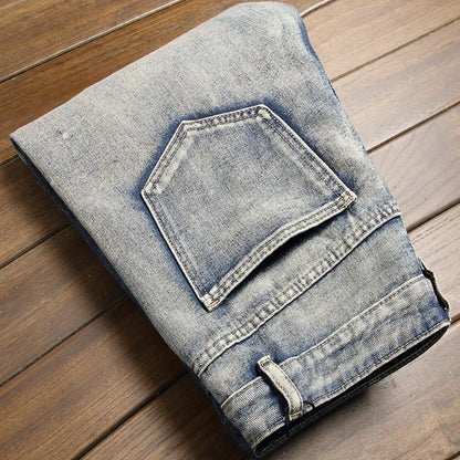 New Retro Jeans Men's Straight Leg Pants Ripped Jeans Fashionable Casual Pants Trousers Pants Street Wear Clothing