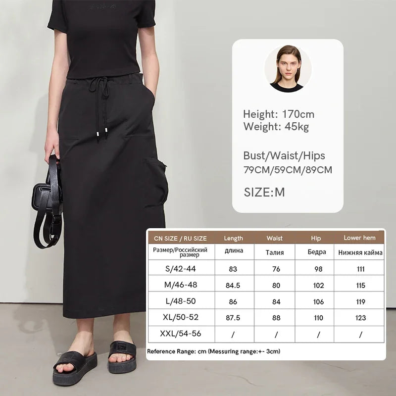 Minimalist Women Clothing Skirt 2025 Autumn New Casual Loose Multi-pocket Drawstring Elastic Waist Long Skirt 12522020