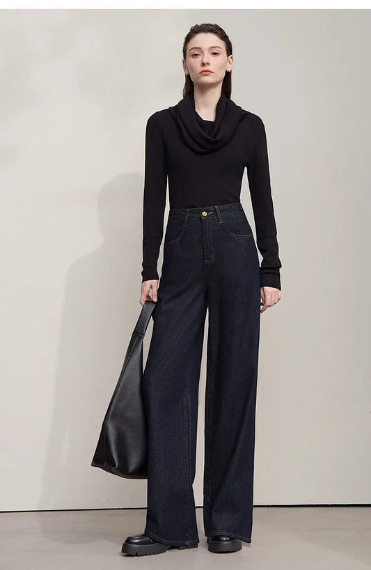 Minimalist Women Casual Jeans 2025 Autumn Korean Style Embroidery Loose Denim Wide Leg Pants Luxury Jeans Trousers 12543142