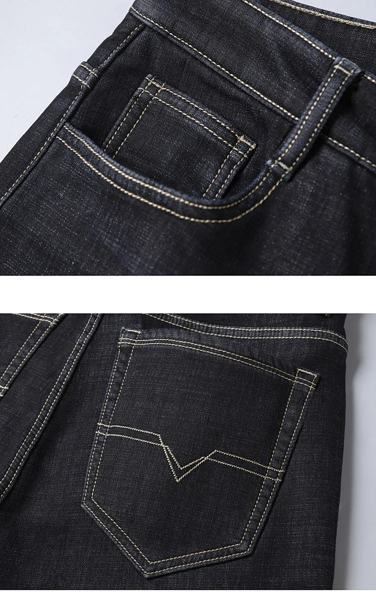 Men New Winter Classics Fleece Thick Warm Jeans Men's Loose Straight Elastic Denim Pants Casual Plush Trousers Large Size 28-40
