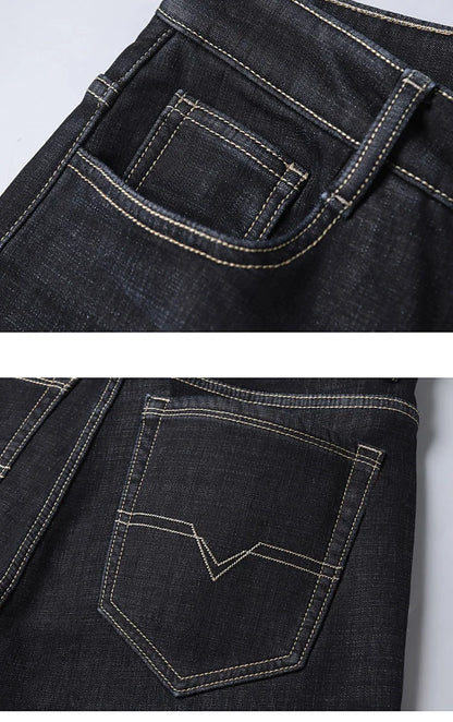 Men New Winter Classics Fleece Thick Warm Jeans Men's Loose Straight Elastic Denim Pants Casual Plush Trousers Large Size 28-40
