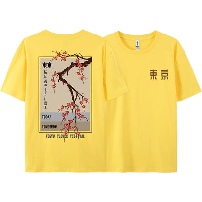 Today Tomorrow Tokyo Flower Festival T Shirt Men Women Fashion O-Neck Tshirts Summer Cotton Tops Loose Street Hip Hop T-Shirts