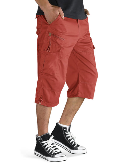 Below Knee Length 3/4 Long Shorts Men's Outdoor Capri Pants Multi Pocket Summer Twill Work Cargo Pants Man