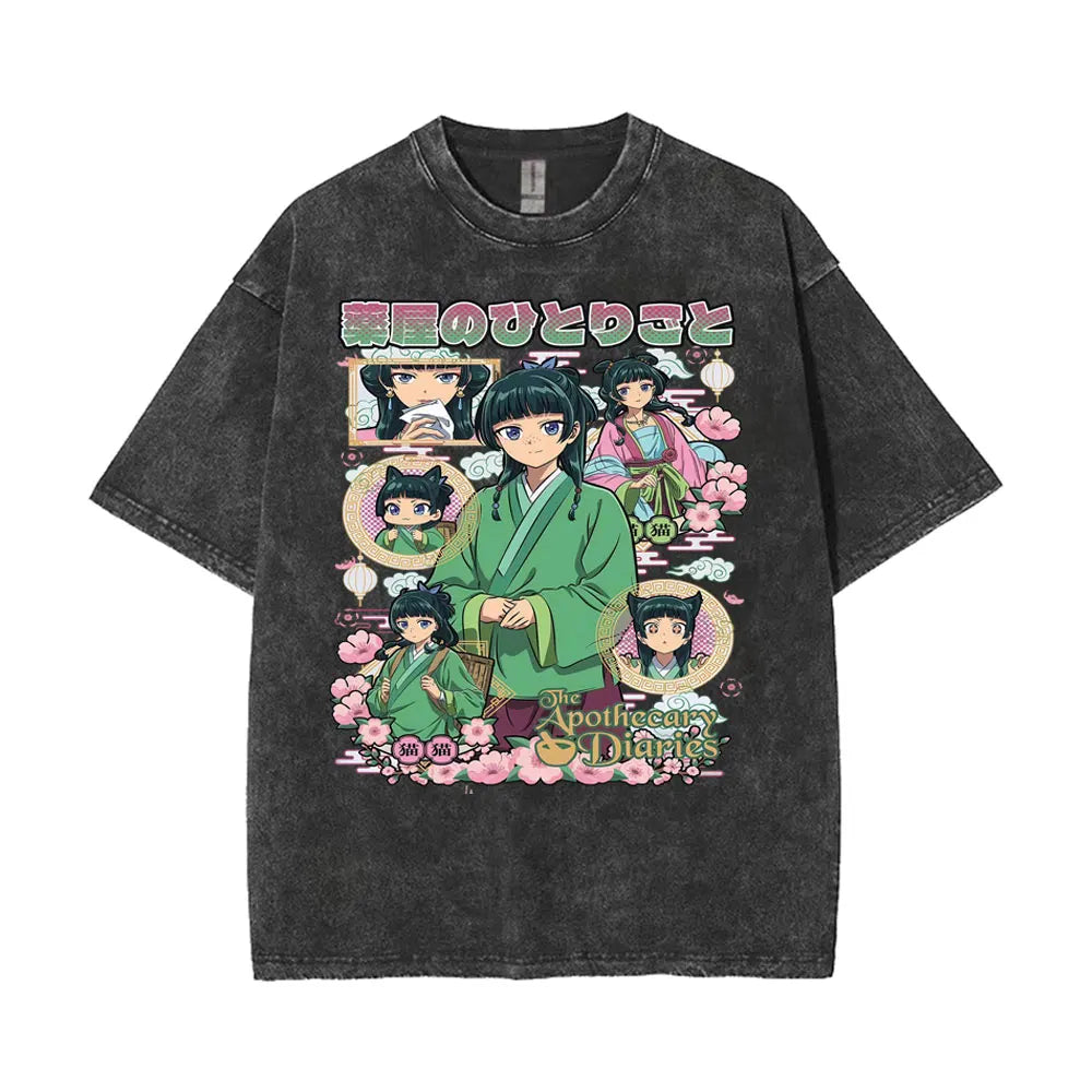 Mao Mao's Apothecary Diaries Anime Washed T-shirts Remedies Medicine Cartoon T Shirt Men Women Clothing Fashion Aesthetic Tshirt