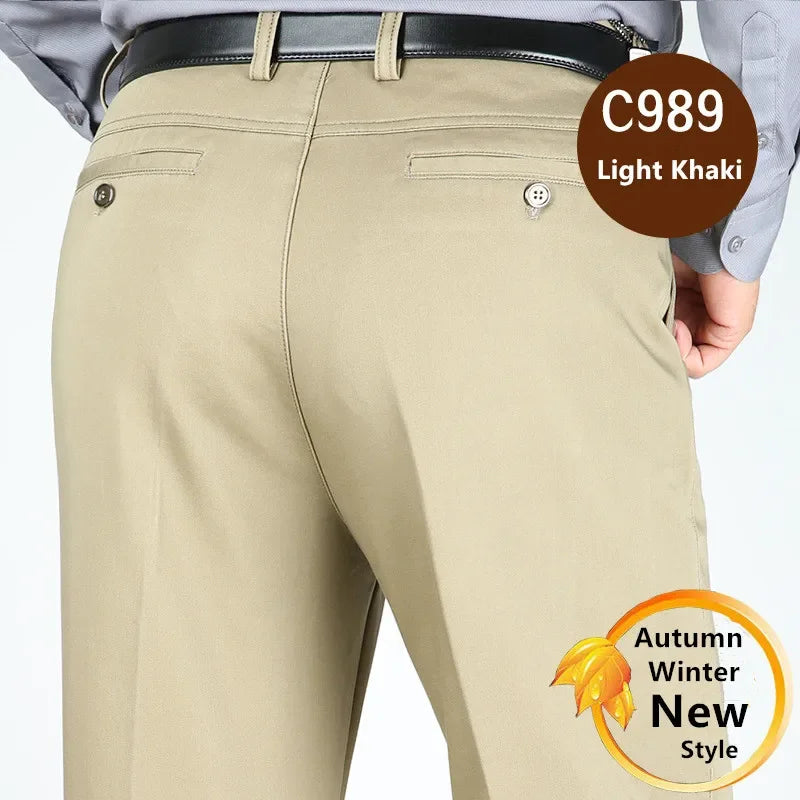 Suit Pants Men Formal Dress Trousers Autumn Elastic Office Plus Size 42 40 Business Thick Straight High Waist Male White Clothes