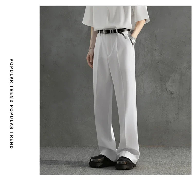 White Luxury Draped Suit Pants Men Fashion Dress Pants Korean Loose Straight Casual Pants Mens Office Formal Trousers Male S-3XL