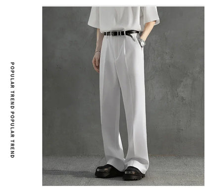 White Luxury Draped Suit Pants Men Fashion Dress Pants Korean Loose Straight Casual Pants Mens Office Formal Trousers Male S-3XL