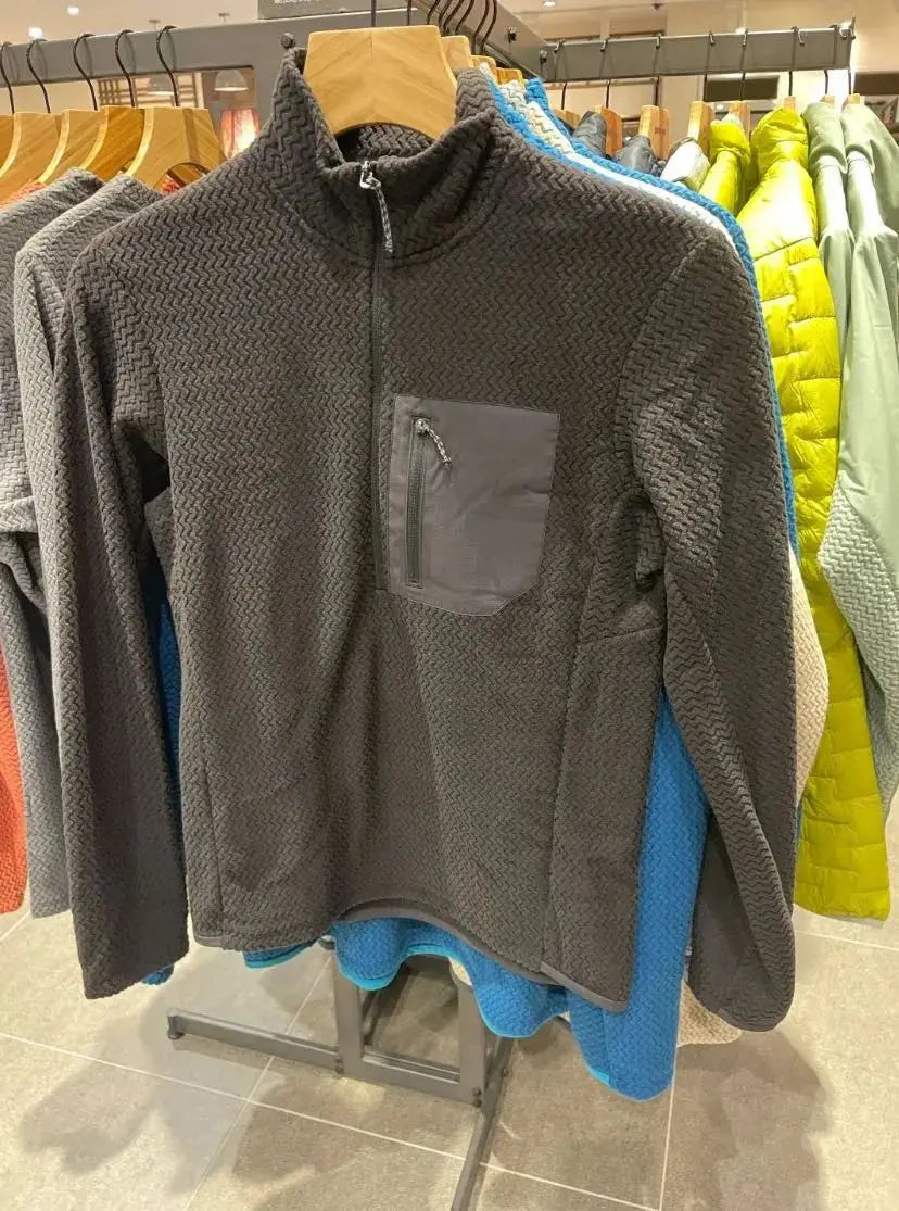 New Comfortable and Thick Men's and Women's Sports Semi-zipper Fleece Sweatshirt with Wavy Fleece and Long-sleeved Sweatshirt