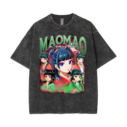 Mao Mao's Apothecary Diaries Anime Washed T-shirts Remedies Medicine Cartoon T Shirt Men Women Clothing Fashion Aesthetic Tshirt