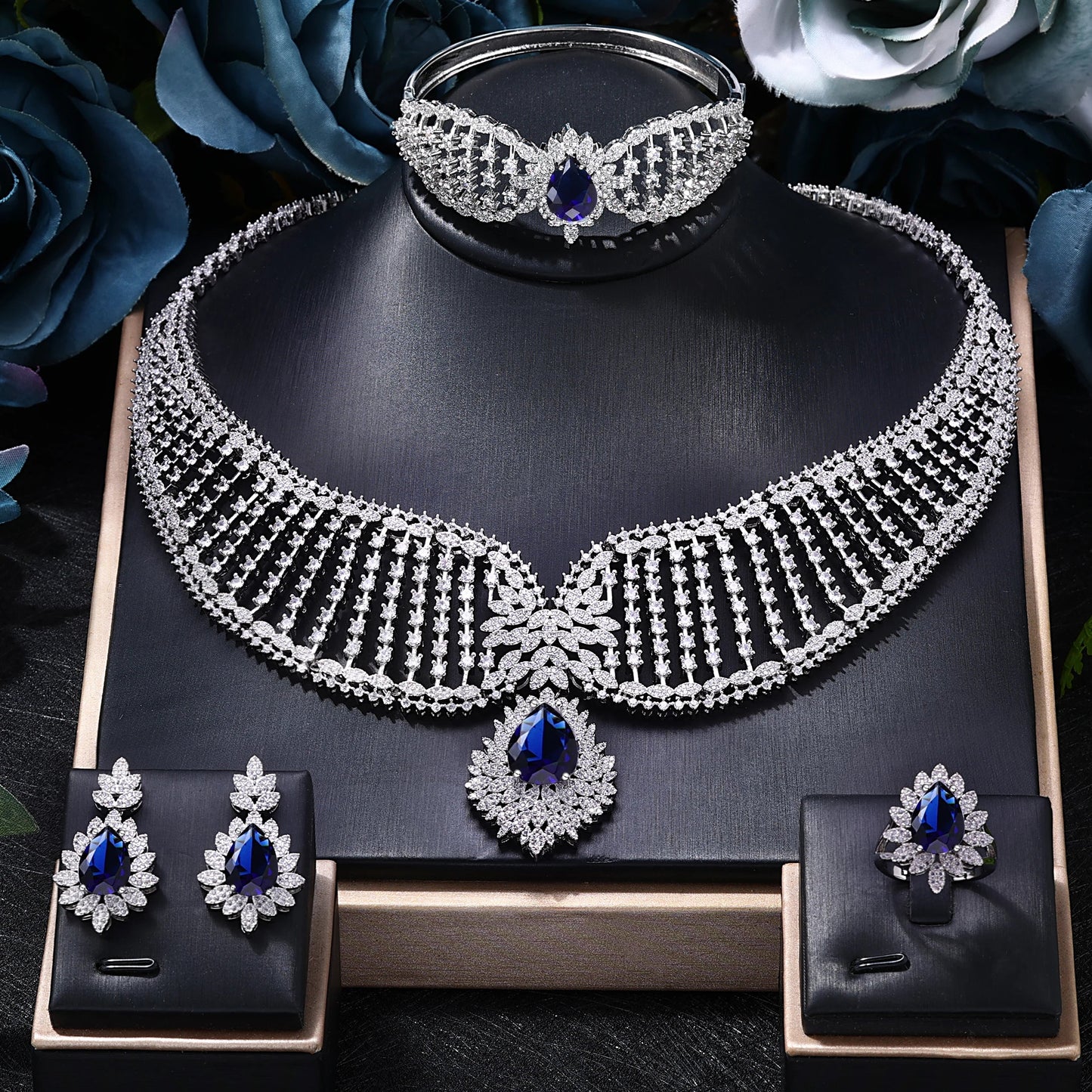 2023 New Dubai 4-Piece Jewelry Set Angel Design Bride Necklace Earring Set AAA Cubic Zirconia Women's Wedding Accessories
