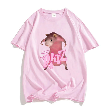 New Pattern Ratz Mouse Cartoon Printed Women Cool And Comfortable Loose Short Sleeved Harajuku Cartoon Printed T-shirt