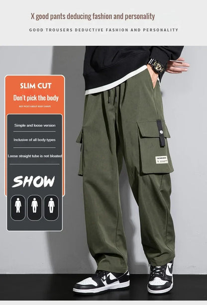 2026 Cargo Pants Men Straight Fit Wide Leg Fleece Lined Trouser Male Winter Fashion Loose Baggy Large Plus Size Warm Streetwear