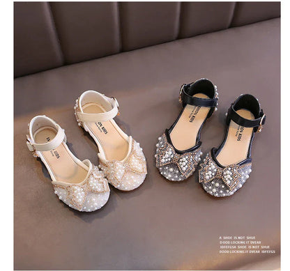 Girls Party Shoes Elegant Rhinestone Fashion Children's Leather Shoes Versatile Sweet Kids Princess Wedding Dress Flats Sandals
