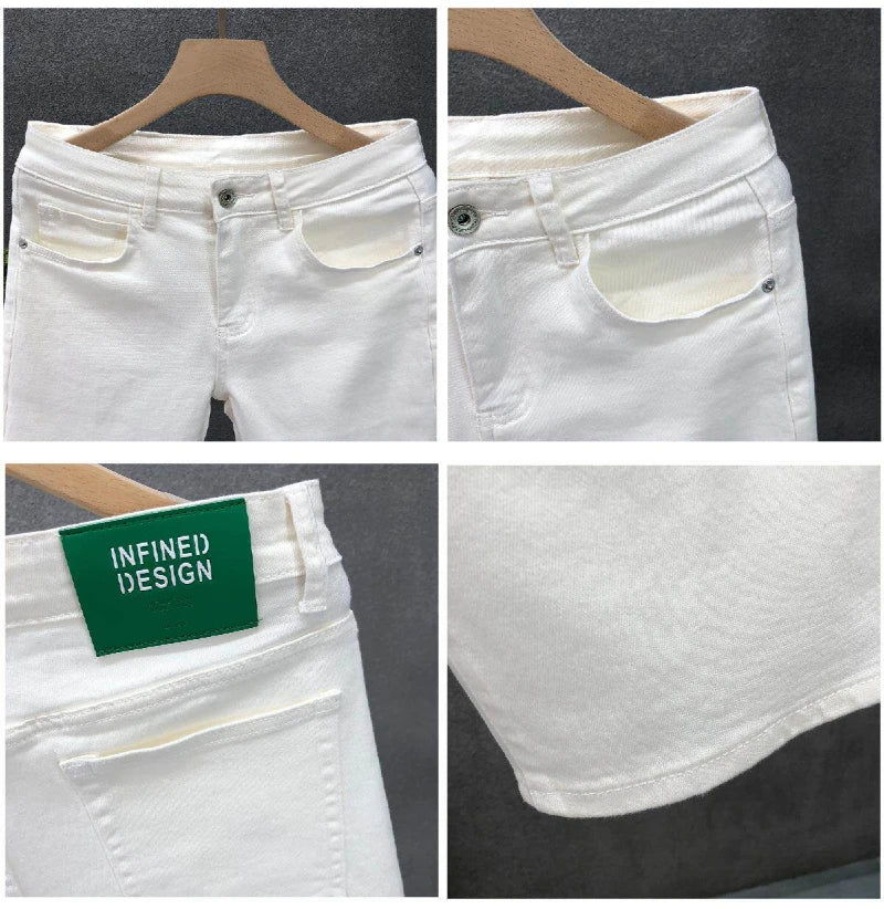2026 Mens White Denim Shorts Summer Casual Slim Fit Pure Color Five Inch Beach Shorts Simple Stylish Fashion Jeans